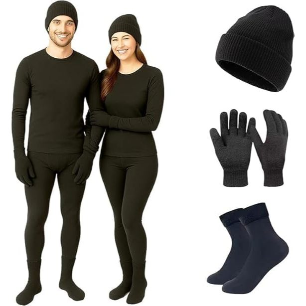 Kit roupa térmica segunda pele unisex para inverno forrada e quentinha com touca, cachecol e luva