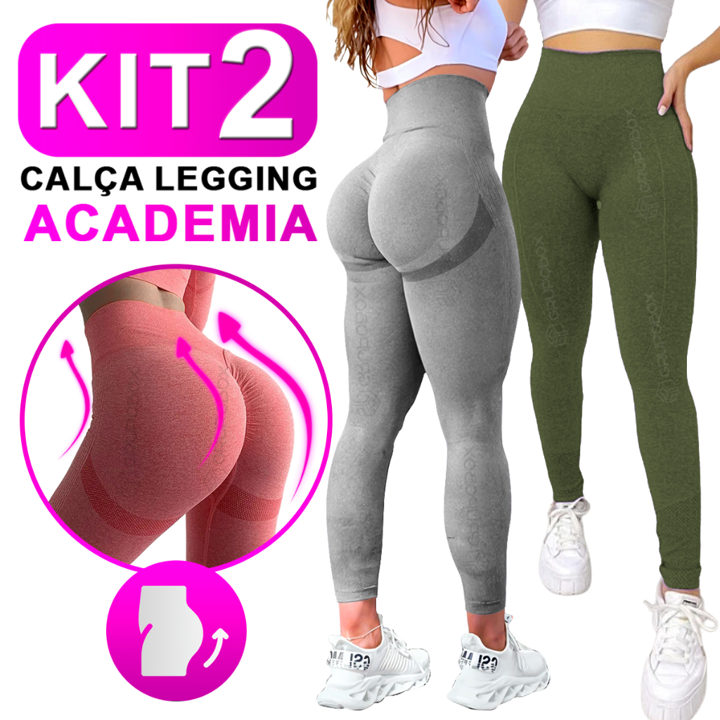 Kit Com 2 Calça Legging Feminina Academia Esportiva Fitness Cintura Alta Levanta Bumbum