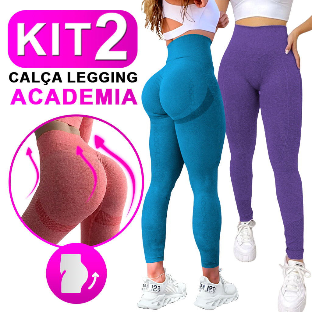 Kit Com 2 Calça Legging Feminina Academia Esportiva Fitness Cintura Alta Levanta Bumbum