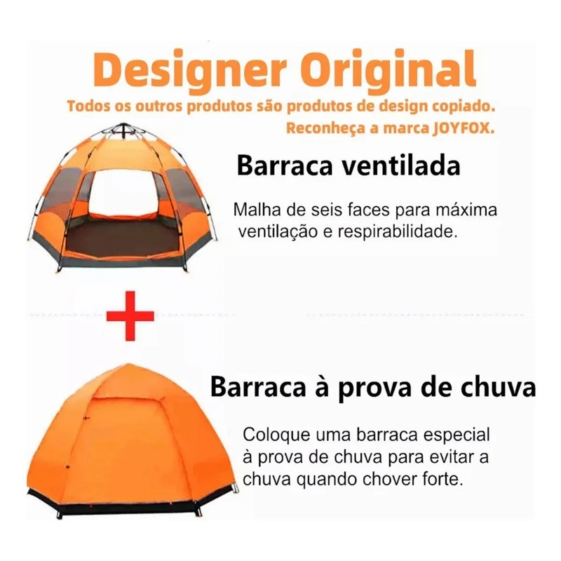Barraca De Acampamento Automático Grande Para Camping 5-8 Lugares Ventilacao 270*270*150cm Portátil A Prova D'agua Dois