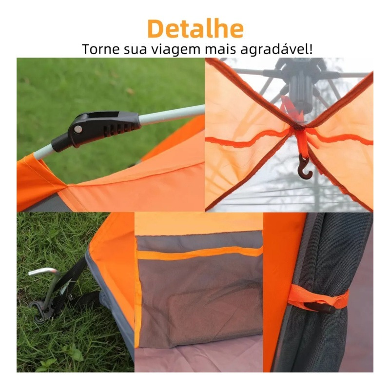 Barraca De Acampamento Automático Grande Para Camping 5-8 Lugares Ventilacao 270*270*150cm Portátil A Prova D'agua Dois