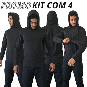 KIT de 4 Camisas Térmicas Dry Fit UV 50+ Com Capuz tamanho P ao G4 Extra Grande