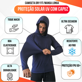 KIT de 4 Camisas Térmicas Dry Fit UV 50+ Com Capuz tamanho P ao G4 Extra Grande