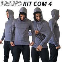 KIT de 4 Camisas Térmicas Dry Fit UV 50+ Com Capuz tamanho P ao G4 Extra Grande