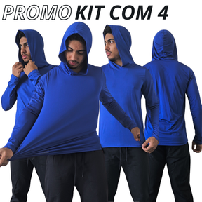 KIT de 4 Camisas Térmicas Dry Fit UV 50+ Com Capuz tamanho P ao G4 Extra Grande