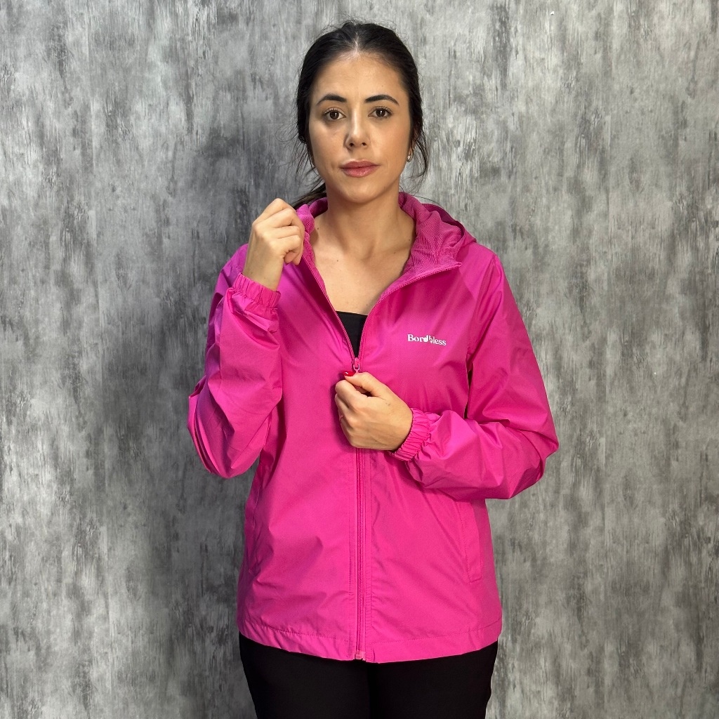 Jaqueta Forrada Corta Vento Feminina Capuz Impermeável Casaco Otriginal Academia Bordbless