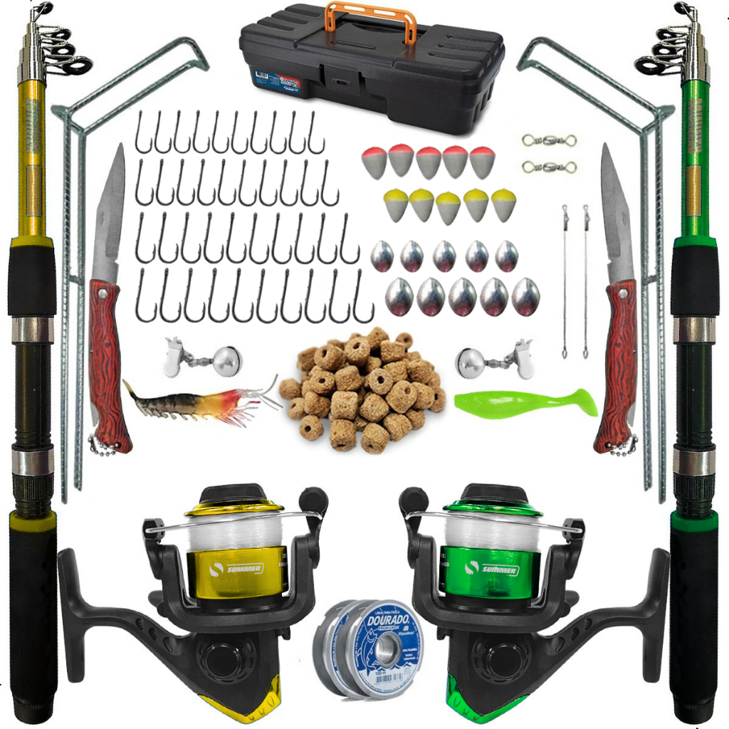 Kit De Pesca Completa 2 Varas Telescópica 2 Molinete E Itens