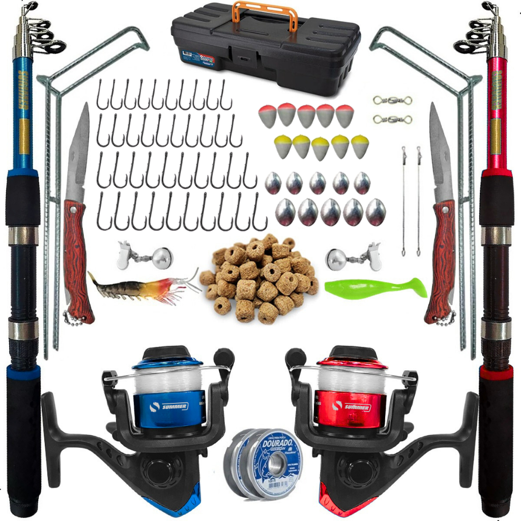Kit De Pesca Completa 2 Varas Telescópica 2 Molinete E Itens