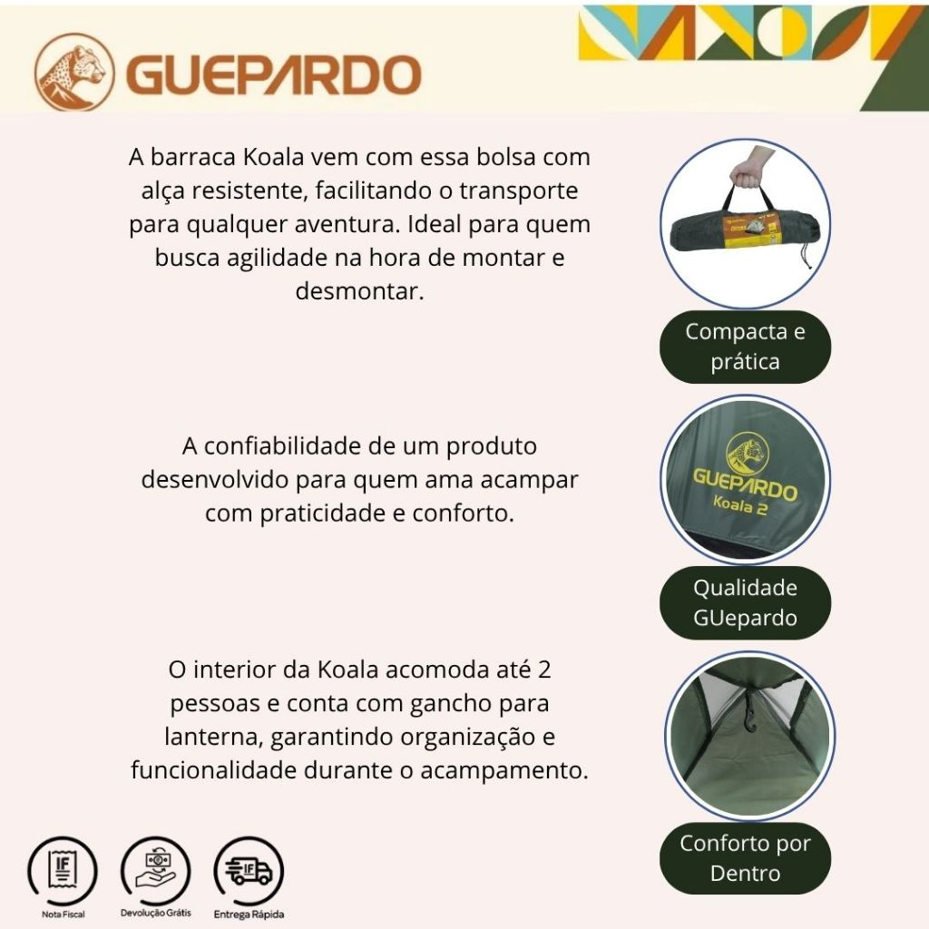 Kit Camping Barraca 2P Koala + Saco de Dormir Viper Verde + Isolante Térmico EVA