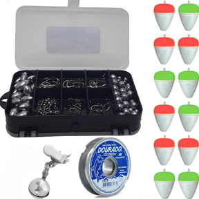 Kit Pesca Esportiva Chumbada Anzol Giradores e Boias Sino e Linha