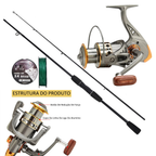 vara de pesca Joyfox Kit Vara Molinete1,8m + Carretel Molinete Dc7000 12+1 Rolamentos