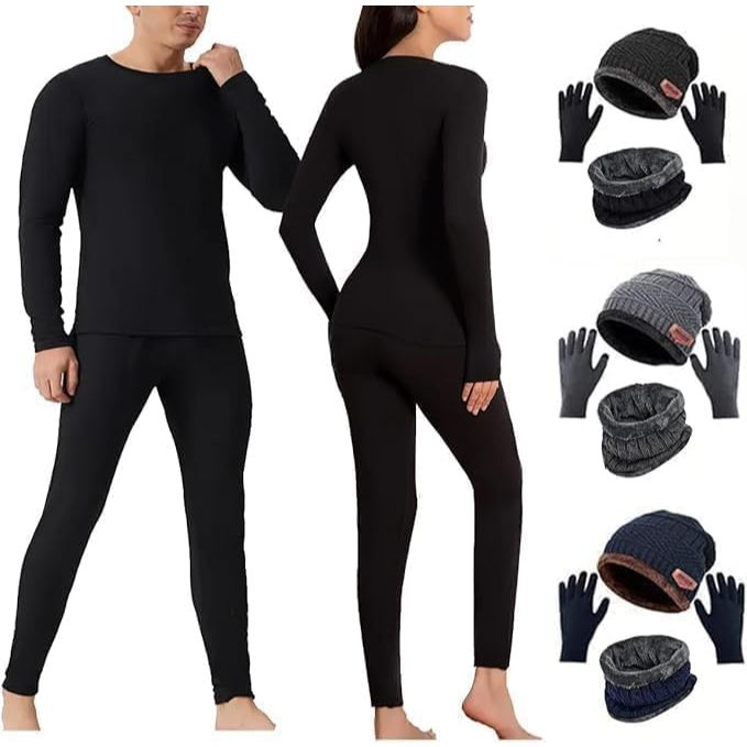 Kit roupa térmica segunda pele unisex para inverno forrada e quentinha com touca, cachecol e luva