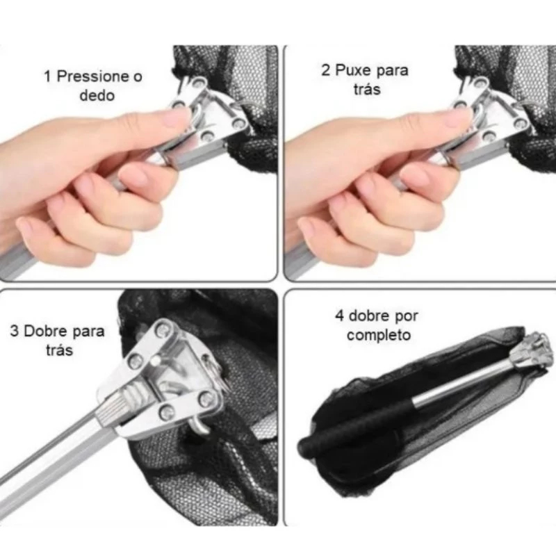 Passaguá Retrátil Para Pesca E Capura de Camarão Dobrável Alumínio 1,70 Metros