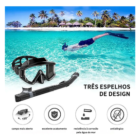 Kit Mergulho Máscara Respirador Snorkel Profissional Adulto