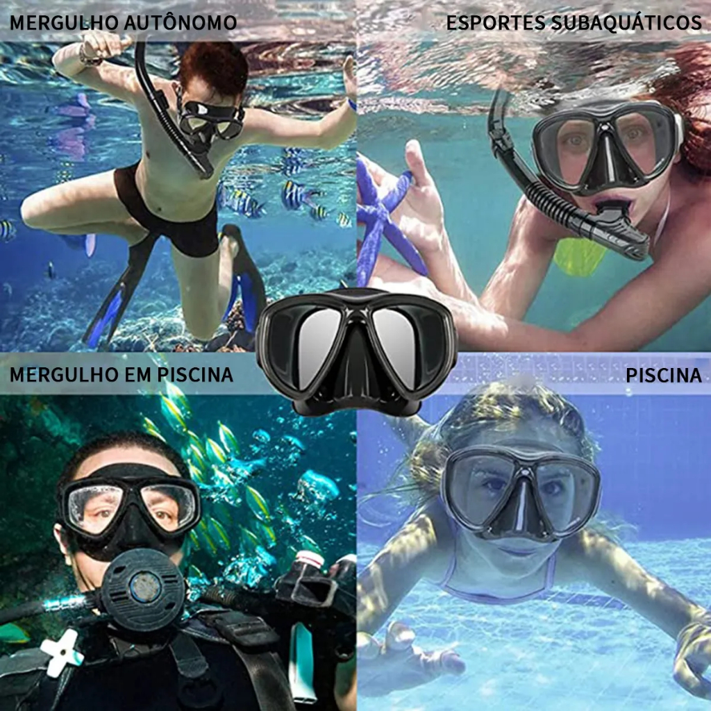 Kit Mergulho Máscara Respirador Snorkel Profissional Adulto