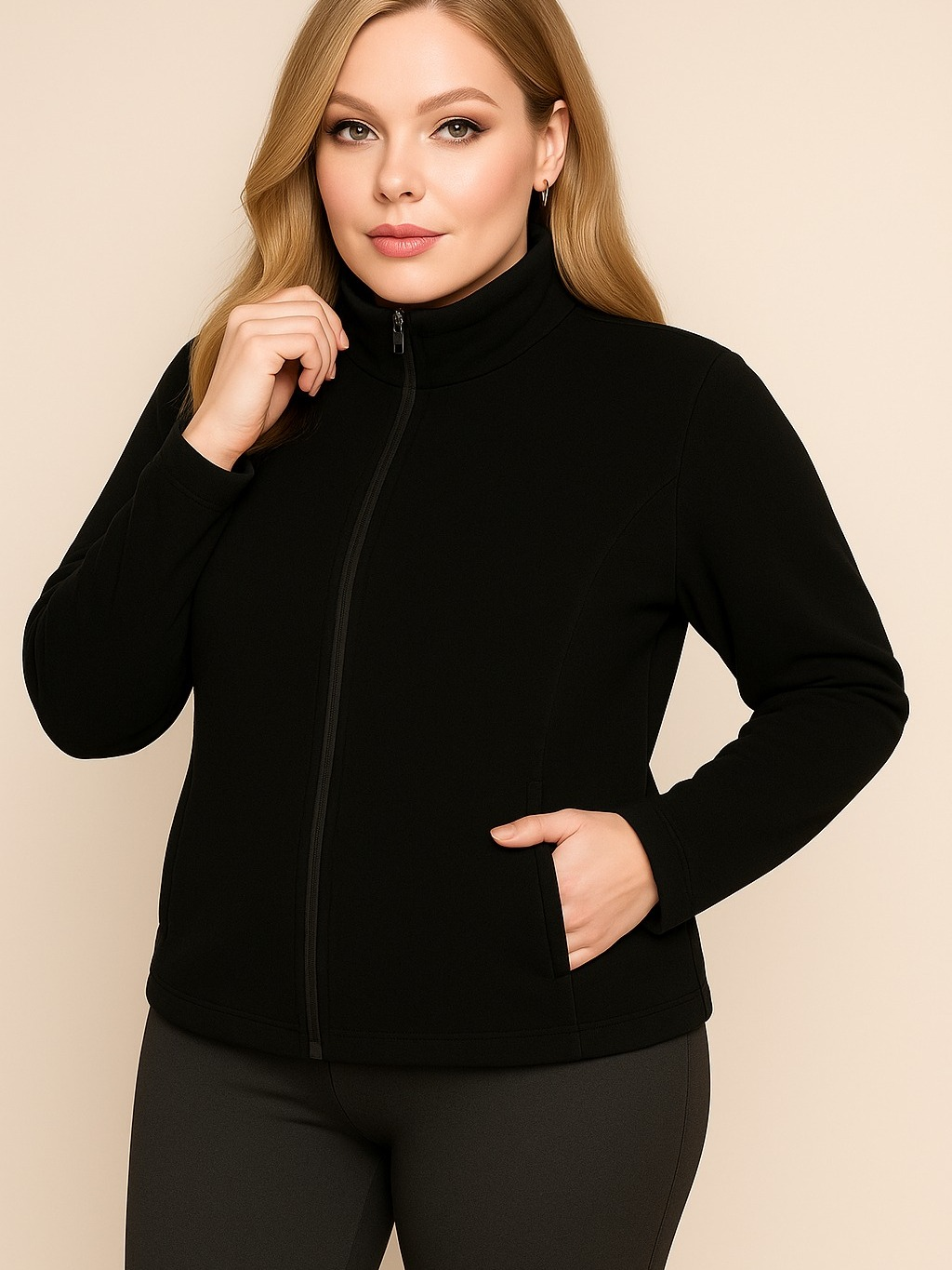 Jaqueta Blusa Soft Fleece Feminina Flanelado Gola Alta Inverno Tamanho Médio ao Plus Size