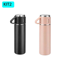 caneca Kit Garrafa Térmica Vacuum Bottle Inox 500ml 3 Xícaras para Bebidas Quentes ou Frias Presente de Dia dos Pais