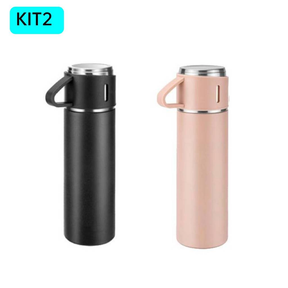 caneca Kit Garrafa Térmica Vacuum Bottle Inox 500ml 3 Xícaras para Bebidas Quentes ou Frias Presente de Dia dos Pais