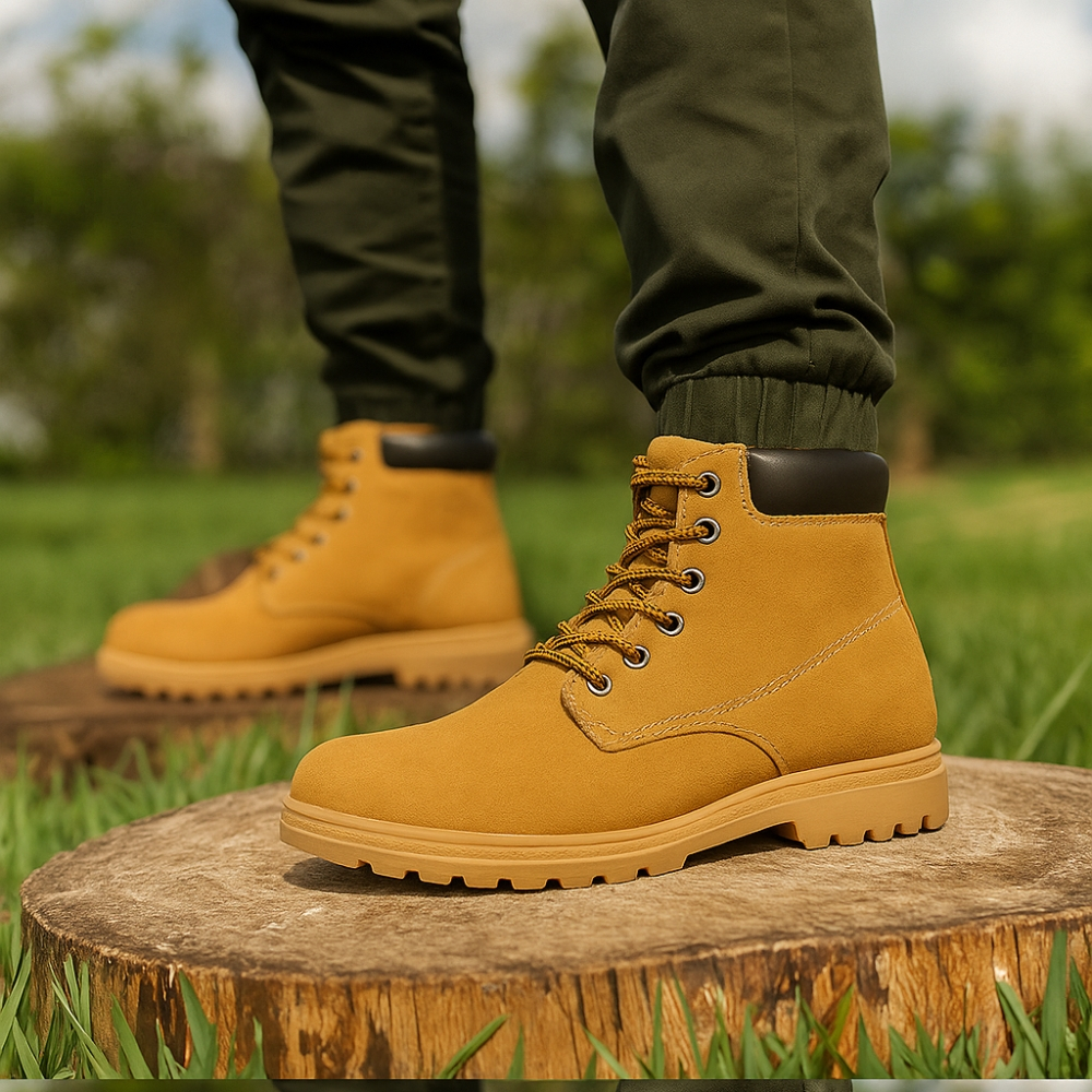 Bota Coturno Masculino com Cadarço Solado Borracha Anti Derrapante Couro Ecológico + Brinde Carteira Preta Básica