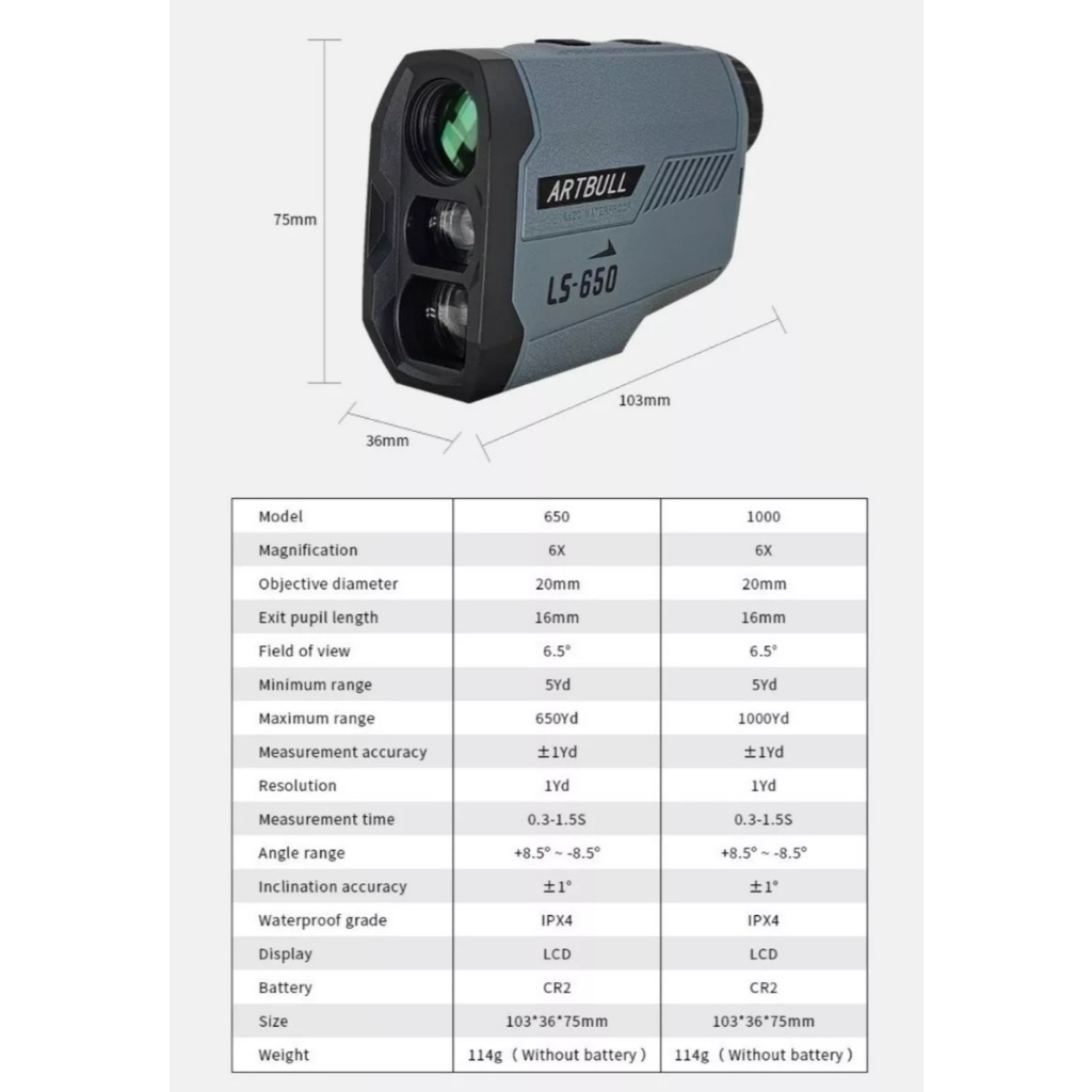 Medidor De Distância Monóculo Laser Rangefinder 650m Artbull Golf Tiro Caça Esportivo