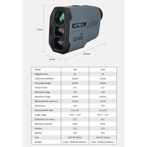 Medidor De Distância Monóculo Laser Rangefinder 650m Artbull Golf Tiro Caça Esportivo