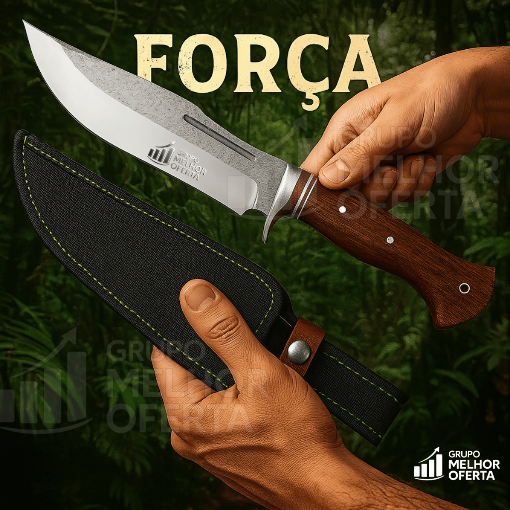 Faca Tática Camping e Pesca Full Tang 30cm Inox com Cabo de Madeira e Bainha Reforçada