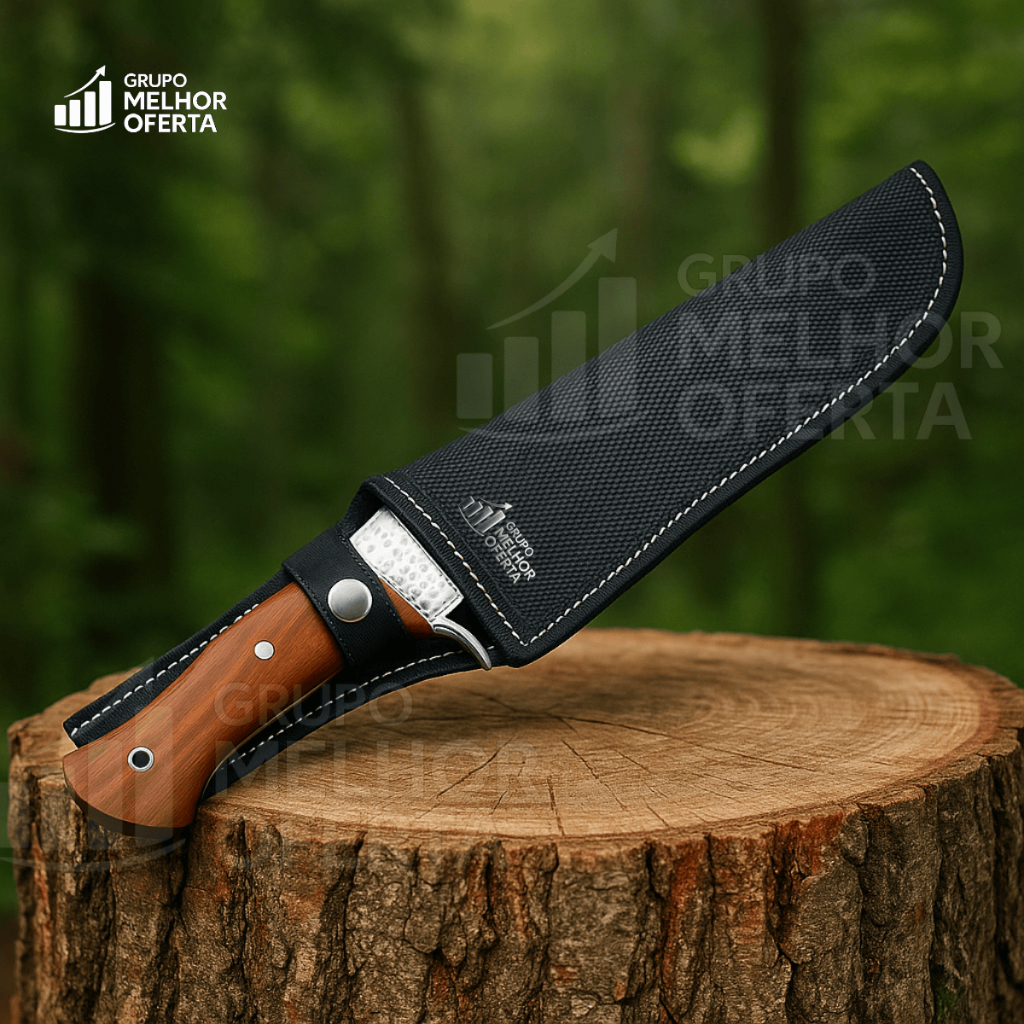 Faca Tática Camping e Pesca Full Tang 30cm Inox com Cabo de Madeira e Bainha Reforçada