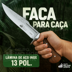 Faca Tática Camping e Pesca Full Tang 30cm Inox com Cabo de Madeira e Bainha Reforçada