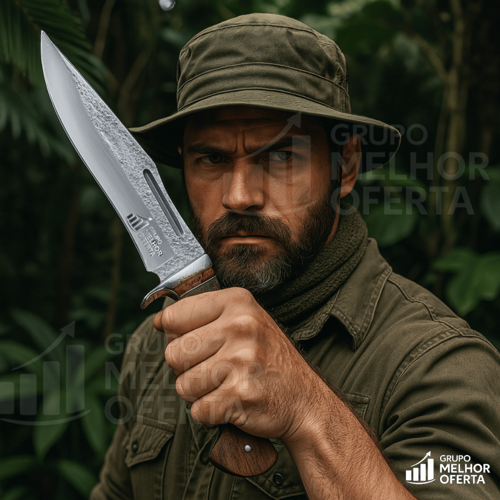 Faca Tática Camping e Pesca Full Tang 30cm Inox com Cabo de Madeira e Bainha Reforçada