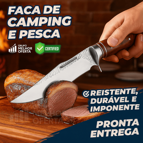 Faca Tática Camping e Pesca Full Tang 30cm Inox com Cabo de Madeira e Bainha Reforçada