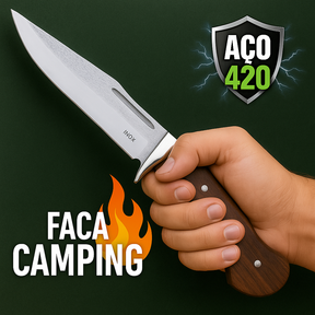Faca Tática Camping e Pesca Full Tang 30cm Inox com Cabo de Madeira e Bainha Reforçada