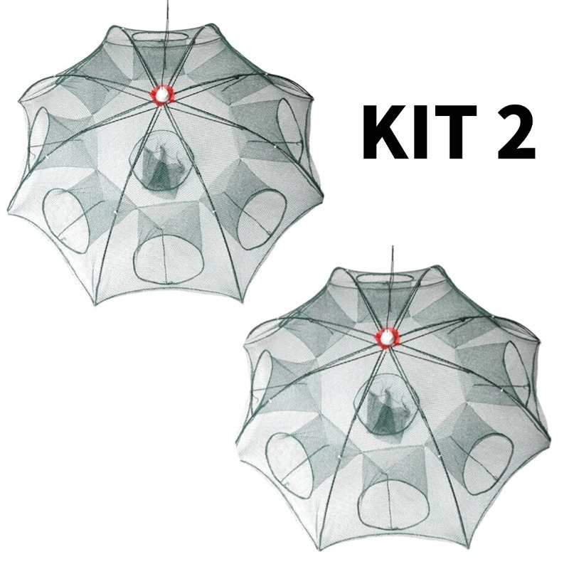 KIT 2 Armadilha Covo Peixe Isca Viva Lambaris Camarões 90x90cm/ peixes com 8 entradas Rede Retrátil
