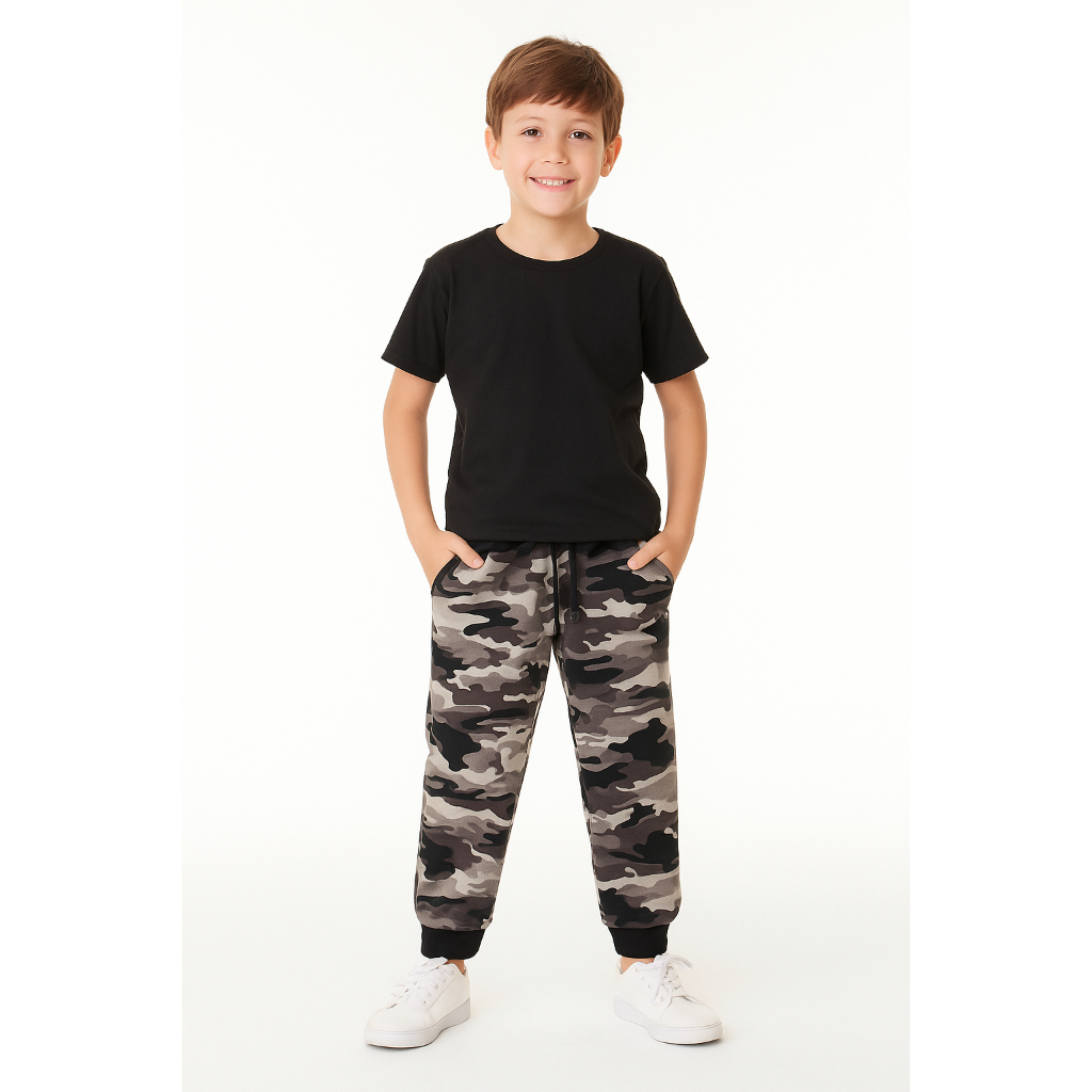 Calça camuflada infantil e juvenil unissex - Tam 1 ao 16 anos.
