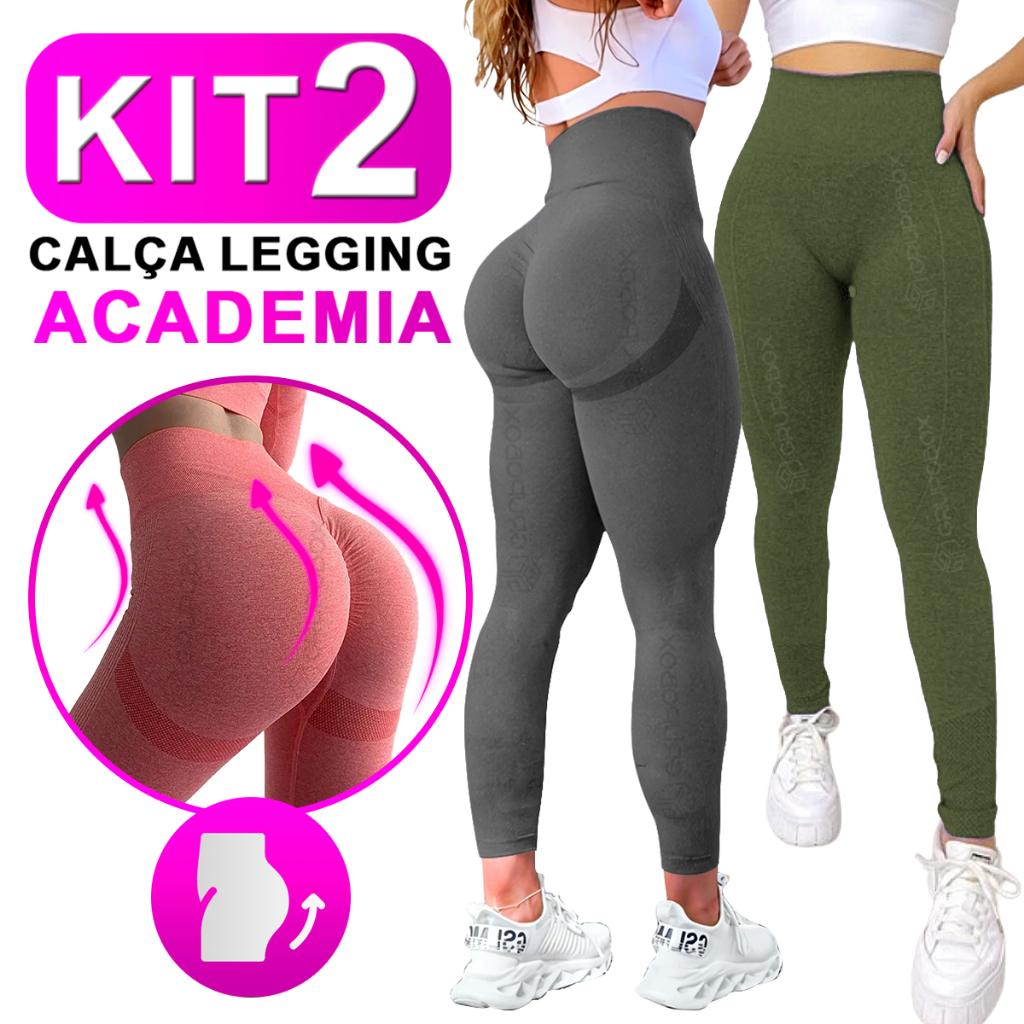 Kit Com 2 Calça Legging Feminina Academia Esportiva Fitness Cintura Alta Levanta Bumbum