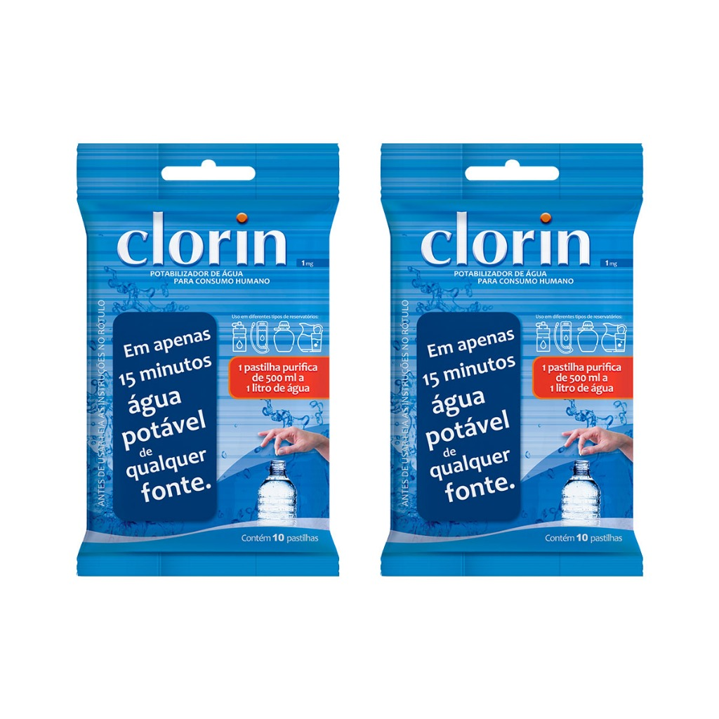 Kit 2 Clorin 1 p/ Purificar Água de Qualquer Fonte c/ 20un