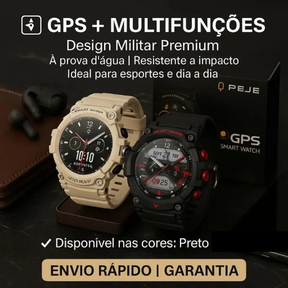 Smartwatch Redondo Peje G01C Masculino Militar Prova D'agua Gps 3000Mah Notificação Strava
