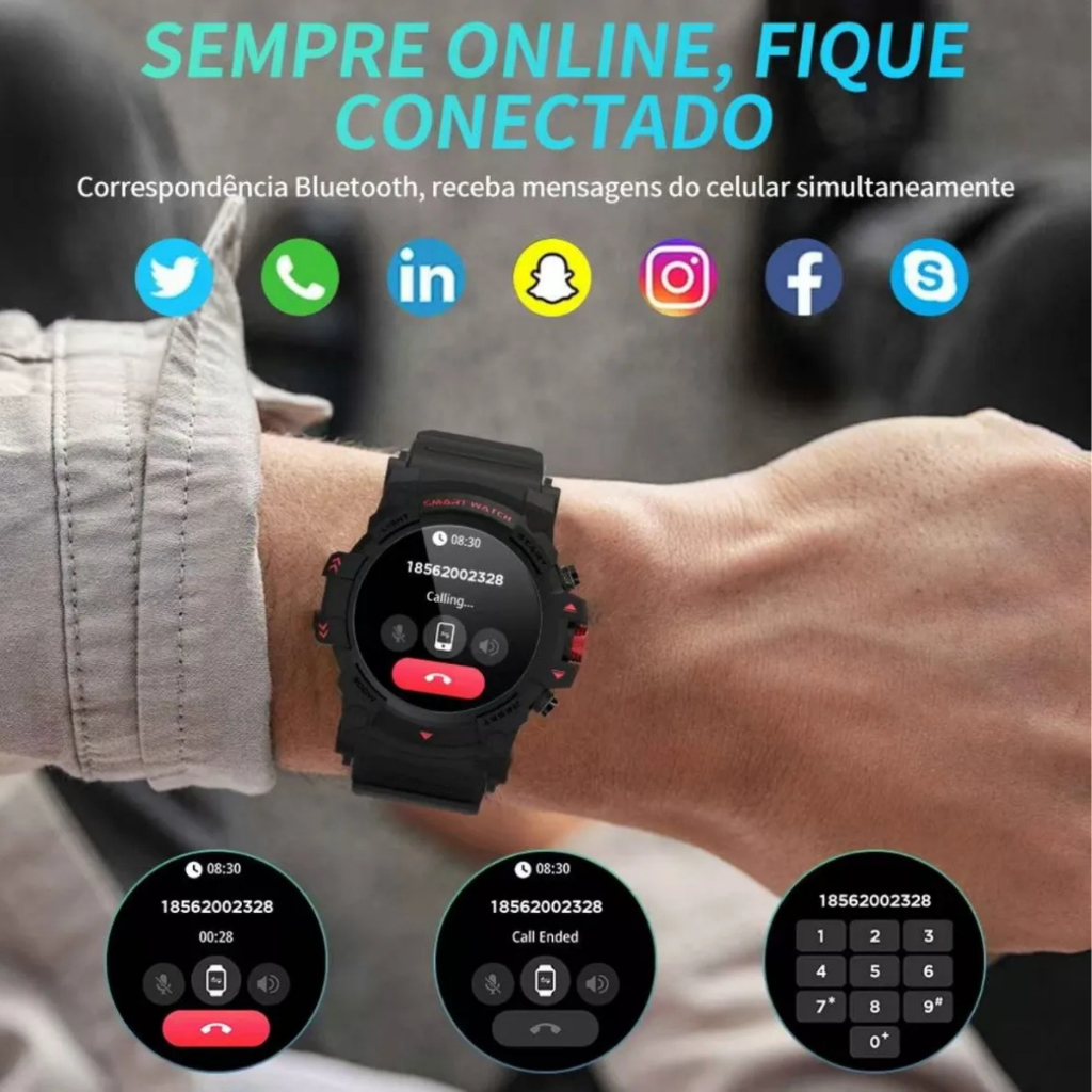 Smartwatch Redondo Peje G01C Masculino Militar Prova D'agua Gps 3000Mah Notificação Strava