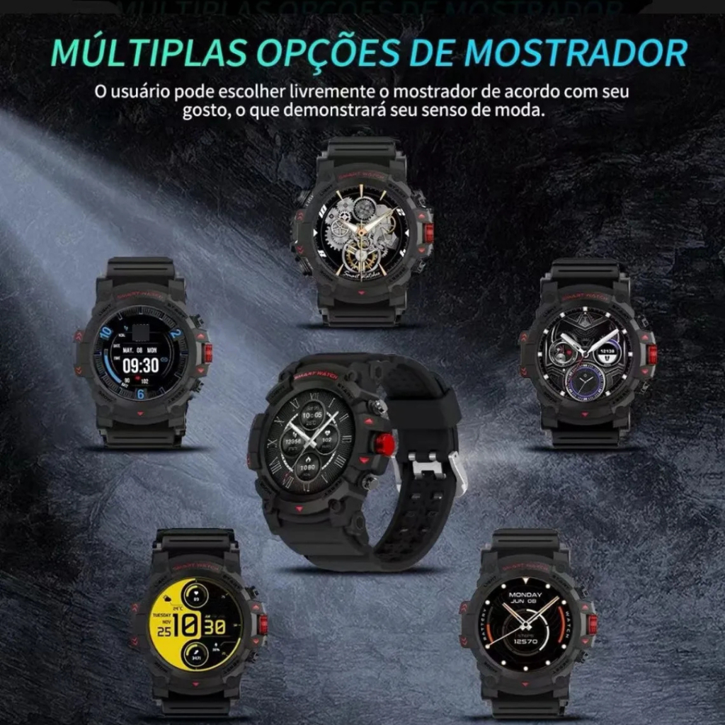 Smartwatch Redondo Peje G01C Masculino Militar Prova D'agua Gps 3000Mah Notificação Strava