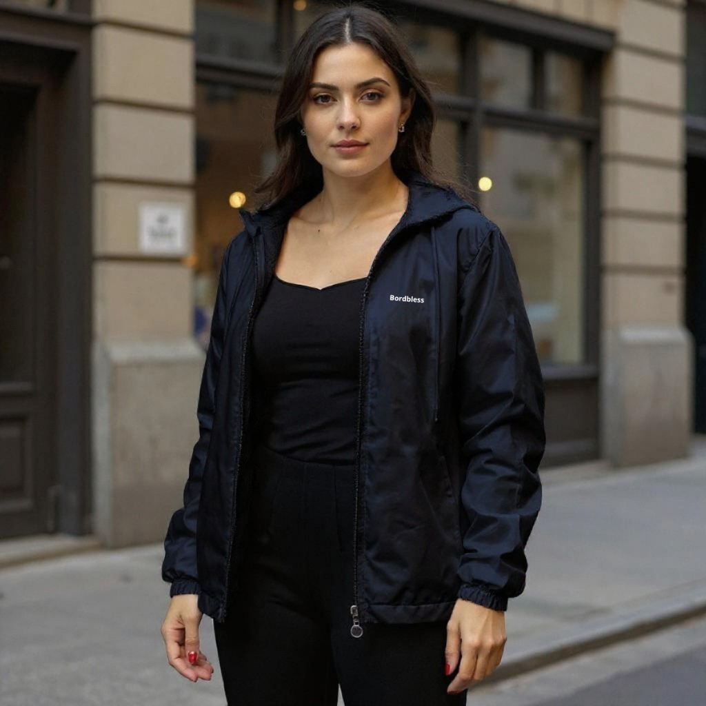 Jaqueta Forrada Corta Vento Feminina Capuz Impermeável Casaco Otriginal Academia Bordbless