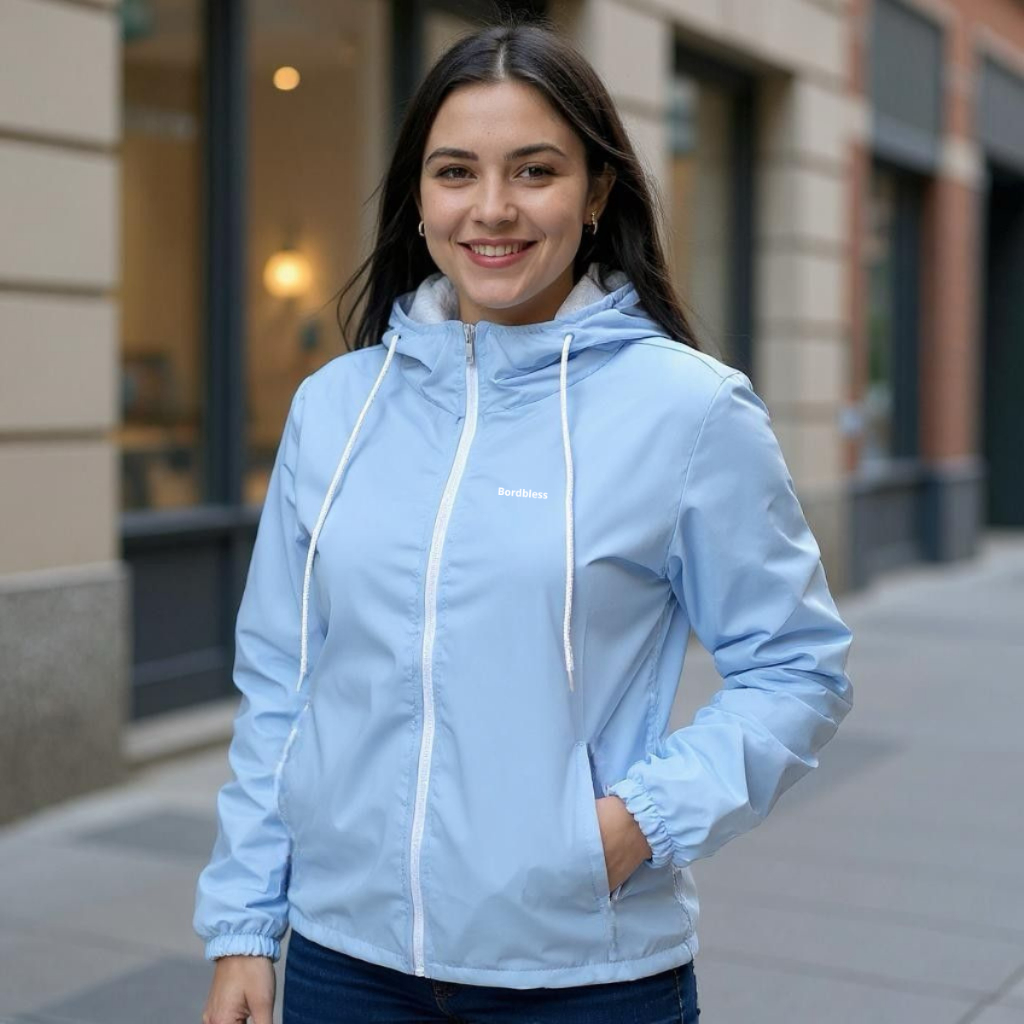 Jaqueta Forrada Corta Vento Feminina Capuz Impermeável Casaco Otriginal Academia Bordbless