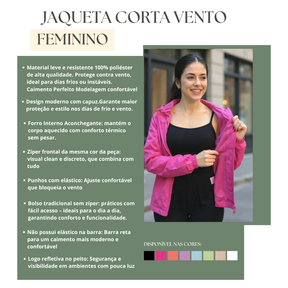 Jaqueta Forrada Corta Vento Feminina Capuz Impermeável Casaco Otriginal Academia Bordbless