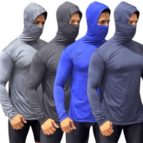 Camisa Térmica Masculina Manga Longa Com Capuz e Balaclava Touca Ninja Proteção Solar e Frio