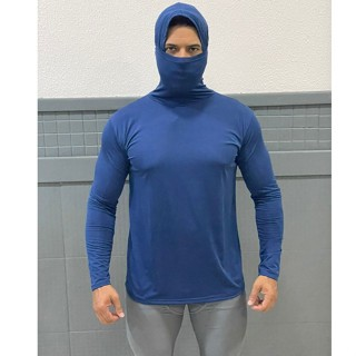 Camisa Térmica Masculina Manga Longa Com Capuz e Balaclava Touca Ninja Proteção Solar e Frio