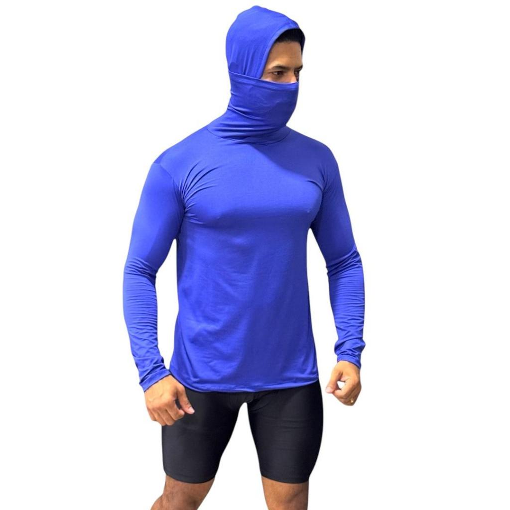 Camisa Térmica Masculina Manga Longa Com Capuz e Balaclava Touca Ninja Proteção Solar e Frio