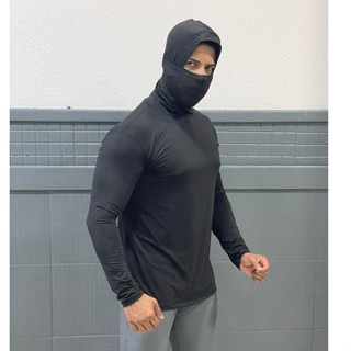Camisa Térmica Masculina Manga Longa Com Capuz e Balaclava Touca Ninja Proteção Solar e Frio