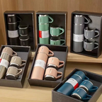 caneca Kit Garrafa Térmica Vacuum Bottle Inox 500ml 3 Xícaras para Bebidas Quentes ou Frias Presente de Dia dos Pais