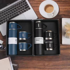 caneca Kit Garrafa Térmica Vacuum Bottle Inox 500ml 3 Xícaras para Bebidas Quentes ou Frias Presente de Dia dos Pais