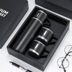 caneca Kit Garrafa Térmica Vacuum Bottle Inox 500ml 3 Xícaras para Bebidas Quentes ou Frias Presente de Dia dos Pais
