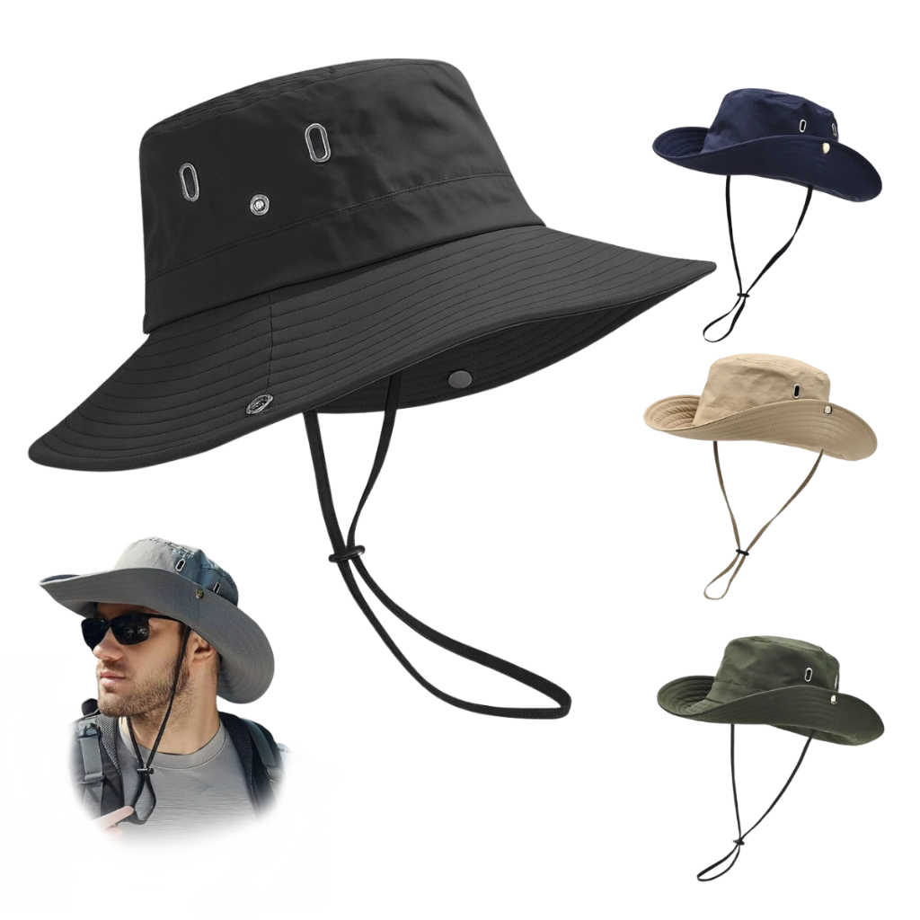 Chapéu de Sol Trilha Camping Masculino Feminino Tactel Proteção UV 50+ Dobrável Chapeu Camping