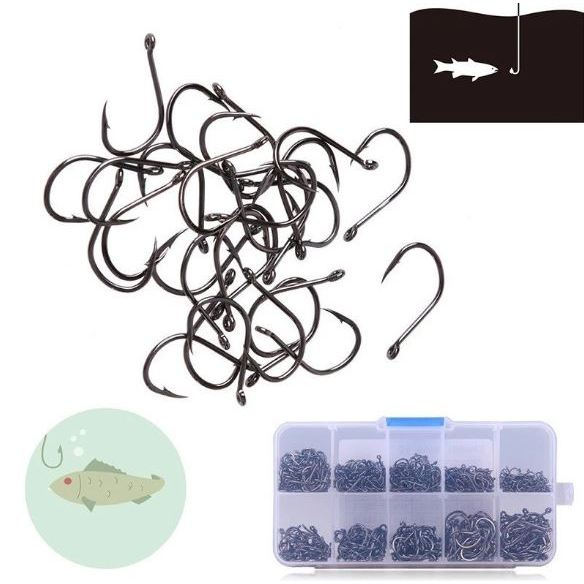 Kit Pesca 1200 Anzóis Chinu nos Tamanhos 3 ao 12 com Estojo de Armazenamento